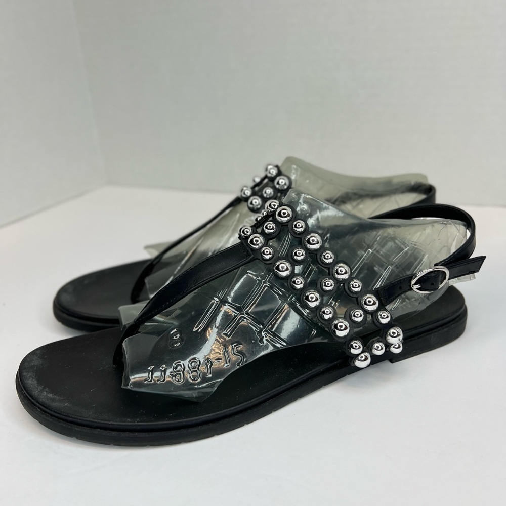 Michael Shannon Womens Charlize Beaded Ankle Strap Thong Sandals Black Sz 10